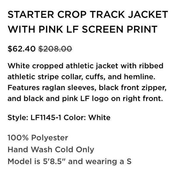 Starter Crop Track Jacket W/ Pink LF Screen Print - Picture 5 of 5